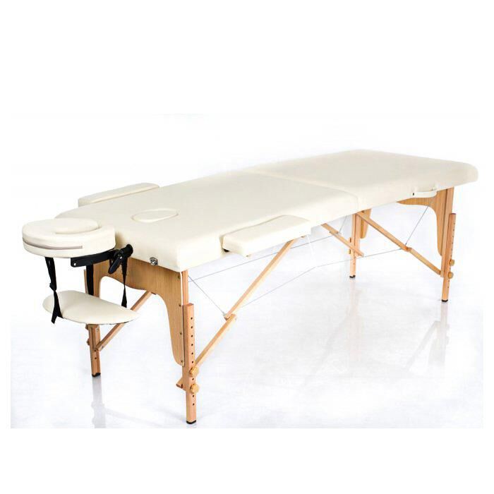 Ahşap 2 Parça  Katlanabiir Masaj Masası Krem